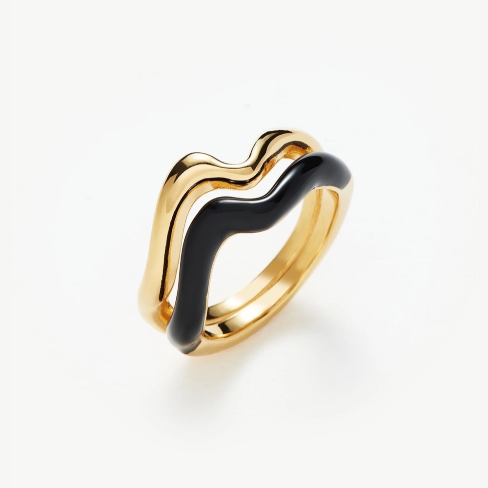 Missoma SQUIGGLE CURVE TWO TONE ENAMEL STACKING RING 18k gold plated women ring
